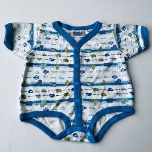 Vintage Small Steps Baby Bodysuit 0-3M Cityscape Trucks Cotton Romper